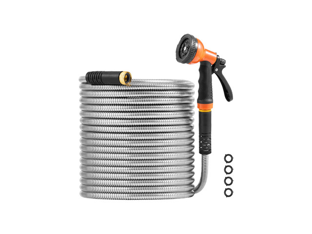 Metal Garden Hose 50 ft, Rust Proof Stainless Steel Water Hose, Heavy Duty Backyard Hose with 10 Function Nozzle, No-Kink & Flexible Water Pipe,...
