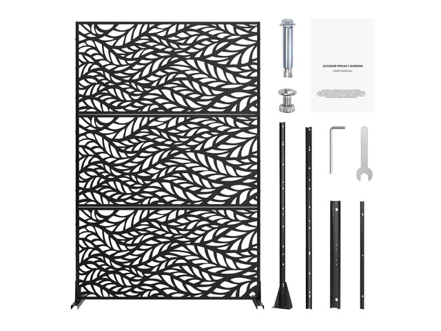 Metal Privacy Screen, 47' W x 72' H, Outdoor Privacy Screens & Panels, Freestanding Outdoor Divider with Stand, 3-Panel Decorative Garden Steel...