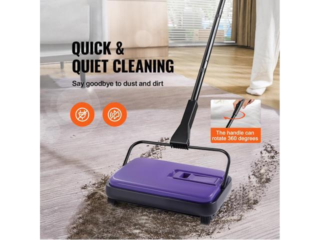 Carpet Sweeper Manual, Floor Sweeper with 300 ml Dustbin Capacity Easy to Empty, 6.7 inch Cleaning Width for Home Office Carpets Pet Hair Dust, Purple