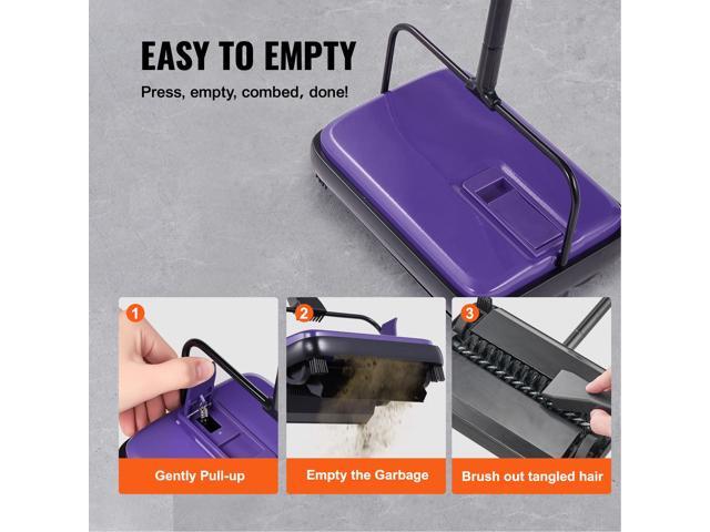 Carpet Sweeper Manual, Floor Sweeper with 300 ml Dustbin Capacity Easy to Empty, 6.7 inch Cleaning Width for Home Office Carpets Pet Hair Dust, Purple