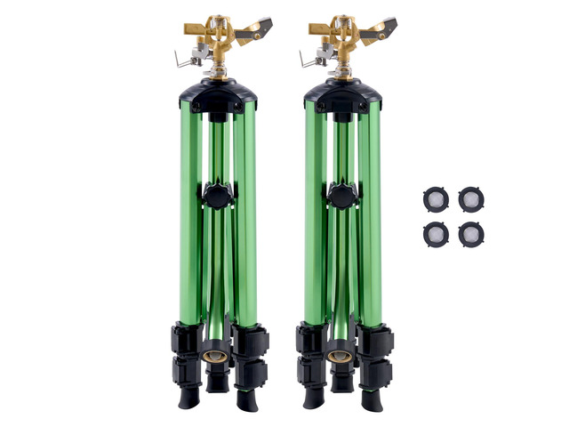 Impact Sprinkler on Tripod Base, 2 Packs, Heavy Duty Tripod Sprinklers with Brass Head & 3/4'NH Connector, 360 Degree Large Area Irrigation...