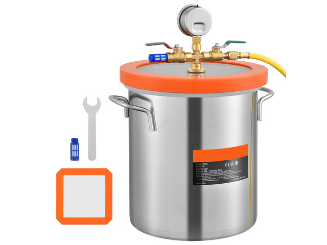 5 Gallon Vacuum Chamber, Upgraded Tempered Glass Lid Vacuum Degassing Chamber, 304 Stainless Steel Chamber, for Stabilizing Wood, Resin Degassing,...