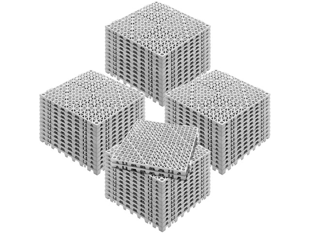 Interlocking Tile 50PCS Gray, Drainage Tiles 12' x 12' Splicing, Soft PVC Interlocking Drainage Floor Tiles, Non-Slip Drainage Holes for Restroom,...
