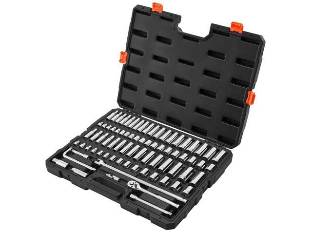 VEVOR Socket Set, 76 Pieces, 3/8 inch Drive Socket and Ratchet Set, SAE and Metric, Deep and Shallow, Mechanic Tool Kit with Accessories and...