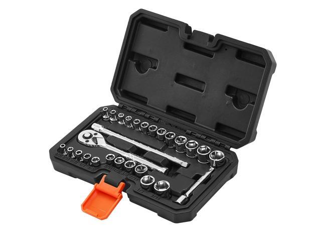 VEVOR Socket Set, 27 Pieces, 1/4 inch Drive Socket and Ratchet Set, SAE and Metric, Mechanic Tool Kit with Ratchet Wrench, Extension Bar and...