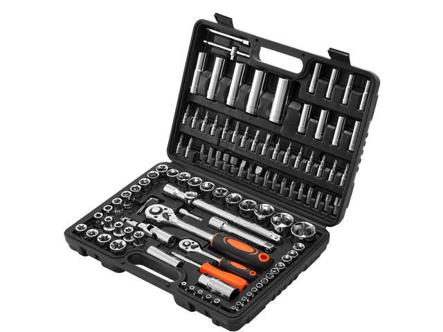 VEVOR Socket Set, 108 Pieces, 1/4 & 1/2 inch Drive Socket and Ratchet Set, Metric Size from 4 to 32 mm, Mechanic Tool Kit with Bits, Accessories,...