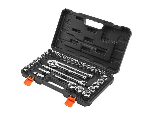 VEVOR Socket Set, 33 Pieces, 1/2 inch Drive Socket and Ratchet Set, SAE and Metric, Mechanic Tool Kit with Ratchet Wrench, Extension Bar and...