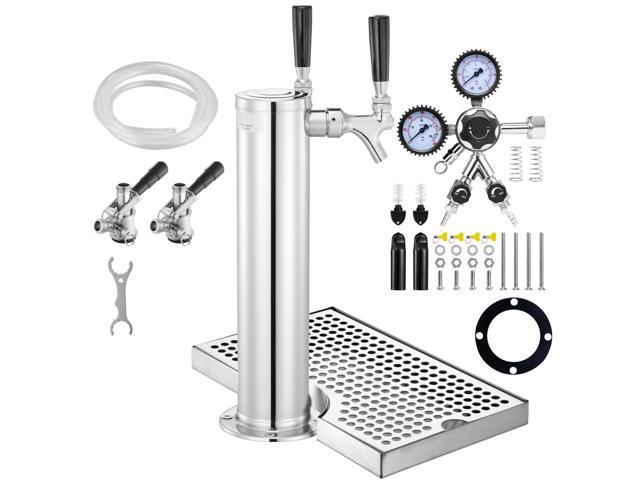 Kegerator Tower Kit, Dual Taps Beer Conversion Kit, Stainless Steel Keg Beer Tower Dispenser with Dual Gauge CGA320 Regulator & D-System Keg...