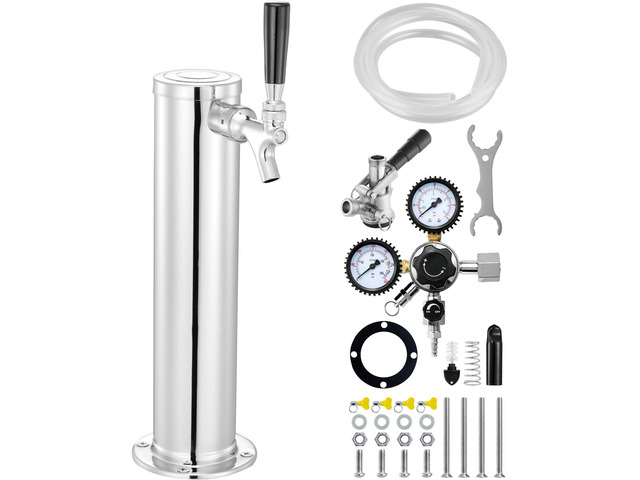 Kegerator Tower Kit, Single Tap Beer Conversion Kit, Stainless Steel Keg Beer Tower Dispenser with Dual Gauge CGA320 Regulator & D-System Keg...
