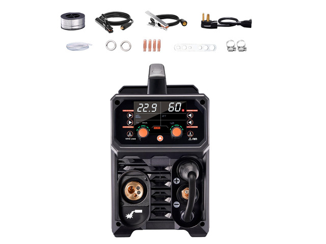 Pro MIG Welder, 250A Pluse Mig Welding Machine, 5-in-1 Synergic Welder Machine MIG Pluse/Gas MIG/Flux Core MIG/Stick/Lift TIG, 110V/220V Dual...