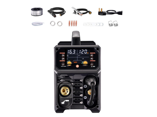 Pro MIG Welder, 200A Pluse Mig Welding Machine, 5-in-1 Synergic Welder Machine MIG Pluse/Gas MIG/Flux Core MIG/Stick/Lift TIG, 110V/220V Dual...