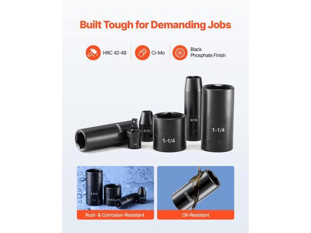 210 Piece Drive Impact Socket Set, 1/4, 3/8, 1/2 Inch, 6 Point Deep & Shallow Impact Sockets, SAE (3/16 to 1-1/4 in) and Metric (4 to 32 mm) Sizes...