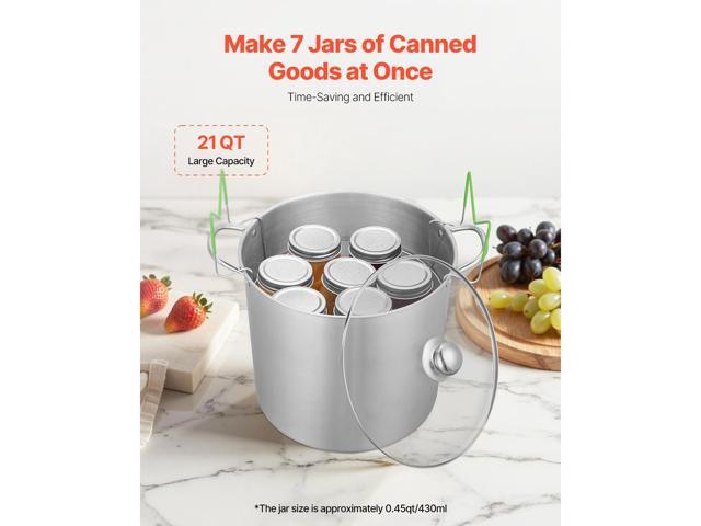 21 QT Canning Pot with Rack and Lid, Stainless Steel Waterbath Canner with Dual Handle and Glass Lid, Compatible with All Cooktops: Induction, Gas,...