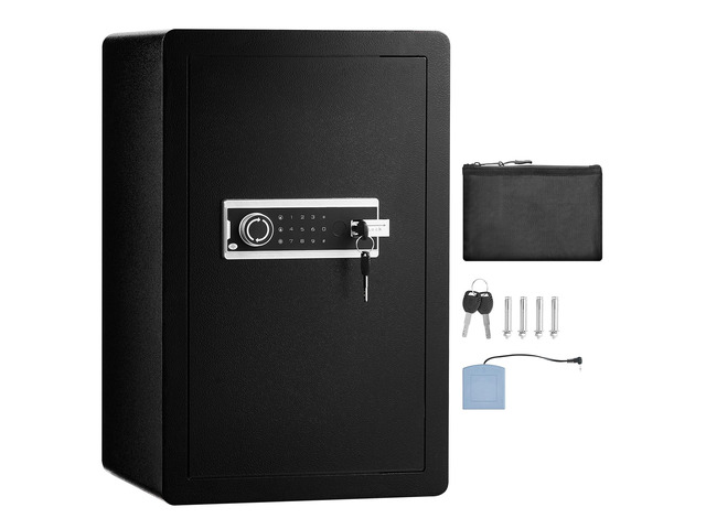 Single Door 3.5 cu. ft Safe Box with Key Lock & Password, Safe Lock Box with Fireproof Bag, Key Rack, LED Light, and 2 Shelves for Money, Documents,...