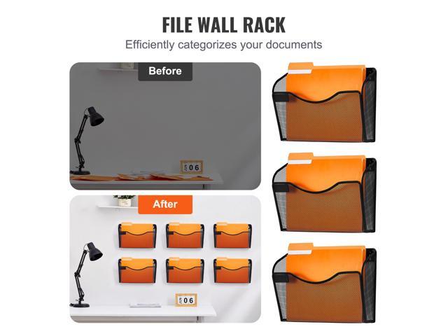 File Wall Rack, Six-Piece 1 Pocket Mesh Wall File Holder, Wall Mounted Magazine Mail Paper & Document Storage Folder, Metal Wall File Organizer...