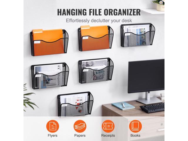 File Wall Rack, Six-Piece 1 Pocket Mesh Wall File Holder, Wall Mounted Magazine Mail Paper & Document Storage Folder, Metal Wall File Organizer...
