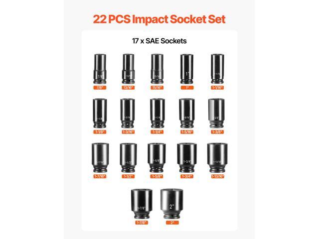 Impact Socket Set 3/4 Inches 22 Piece Deep Impact Sockets, Socket Assortment 3/4 Inches Drive Socket Set Impact Standard SAE Sizes 7/8 Inches to 2...
