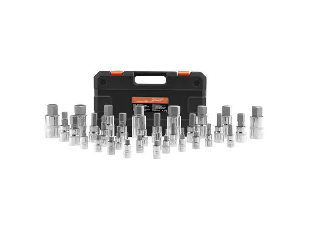 Hex Bit Socket Set, 32-Piece, S2 Alloy Steel and Cr-V Steel, Standard SAE and Metric, 1/4 in, 3/8 in, and 1/2 in Drives, with Enhanced Storage...