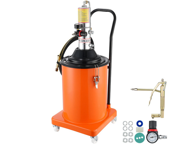 Grease Pump, 5 Gallon 20L, Air Operated Grease Pump with 13 ft High Pressure Hose and Grease Gun, Pneumatic Grease Bucket Pump with Wheels,...