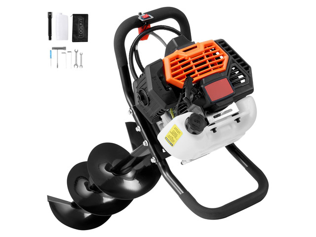 Post Hole Digger Gas Powered, 52CC 1450W Earth Auger, Gas Auger with 8 Auger Drill Action Design Bits & 1 Extension Rod, Post Fence Hole Digger for...