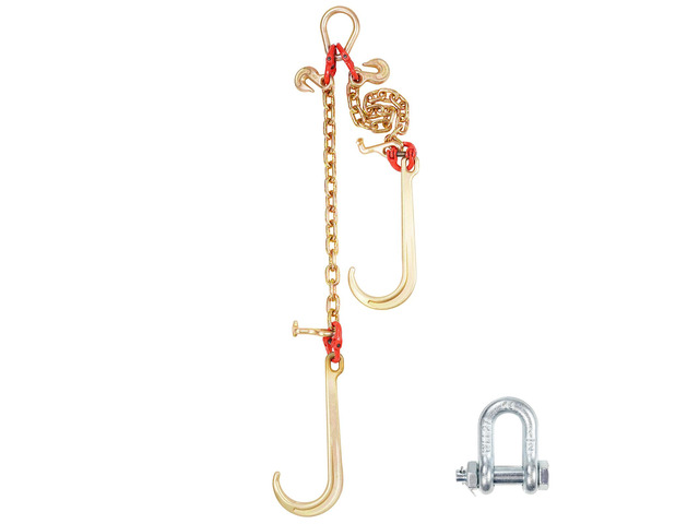 G80 V Bridle Chain, 3/8' x 2' Towing Chain Bridle with 15' J Hooks, T Hooks & Grab Hooks, Heavy Duty Transport Tow Chain Bridle with 7800 lbs Safe...
