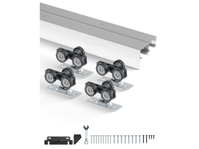 Bypass Door Hardware, 5ft Heavy Duty Bypass Sliding Door Hardware Kit, Aluminum Alloy Sliding Closet Door Hardware Set for 2 Door System, Fit Door...