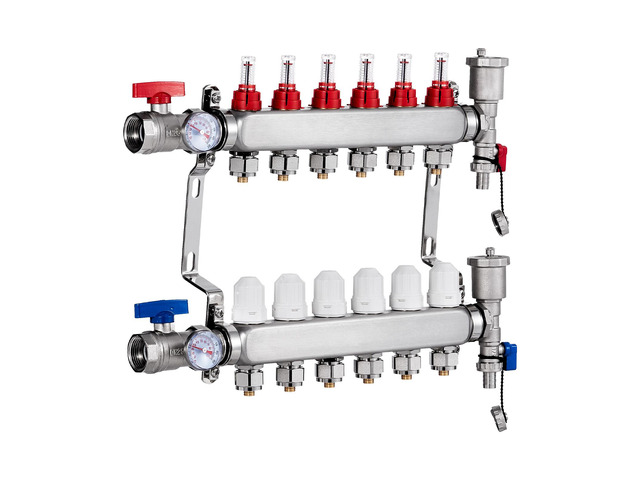 VEVOR 6-Branch Radiant Heat Manifold 1/2' PEX Tubing Floor Heating Manifold Set