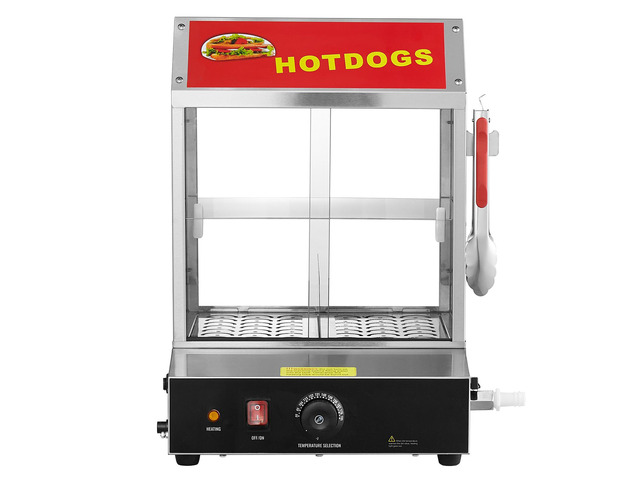 Hot Dog Steamer, 28.5QT, 2-Tier Hot Dog Hut Steamer, 86~185 Temperature Control, Electric Bun Warmer with Tempered Glass Slide Doors Partition...