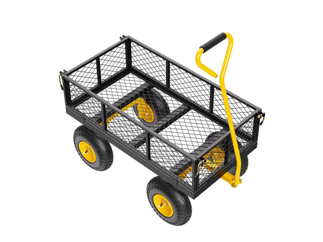 500 Lbs Steel Garden Cart, Heavy Duty Garden Wagon Cart Pullable on Wheels, Metal Yard Utility Wagon Carts with 10' All Terrain Tires, Mesh...