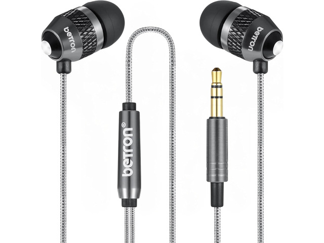 Betron B25 Earphones, Noise Isolating in-Ear Wired Headphones with Strong Bass, Tangle-Free Cord, Lightweight, Carry Case and Soft Earbud Tips, Black