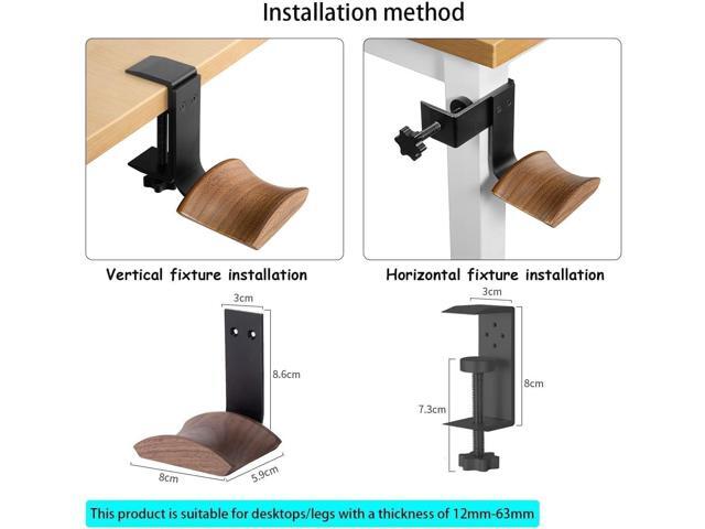 Headphone Holder with 6cm Wide Walnut Headrest,Adjustable Clamp-on Headset Stand Desk Headset Holder for Over Ear and Gaming