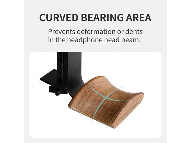 Headphone Holder with 6cm Wide Walnut Headrest,Adjustable Clamp-on Headset Stand Desk Headset Holder for Over Ear and Gaming