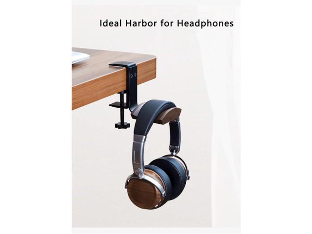 Headphone Holder with 6cm Wide Walnut Headrest,Adjustable Clamp-on Headset Stand Desk Headset Holder for Over Ear and Gaming
