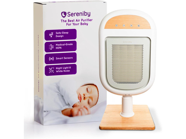 Air Purifier for Baby Proprietary Safe-Sleep Design Medical-Grade HEPA Filtration Laser-Accurate Air Quality & Temp Sensors Smart...