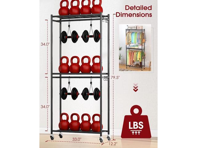 Clothes Rack - 33.0' x 12.2' x 79.5' Clothing Rack with Shelves & Wheels, Multi-Functional Wardrobe Closet with Hooks, Sturdy Metal Garment Rack...