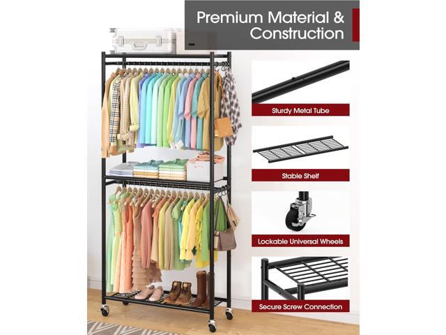 Clothes Rack - 33.0' x 12.2' x 79.5' Clothing Rack with Shelves & Wheels, Multi-Functional Wardrobe Closet with Hooks, Sturdy Metal Garment Rack...