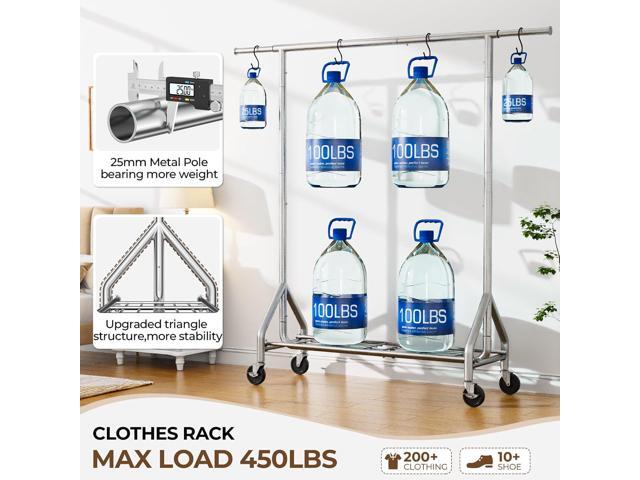 Heavy Duty Clothes Rack Load 450 LBS, Metal Garment Rack, Standing Rolling Clothing Rack for Hanging Clothes with Sturdy Wheels & Shelves, Portable...