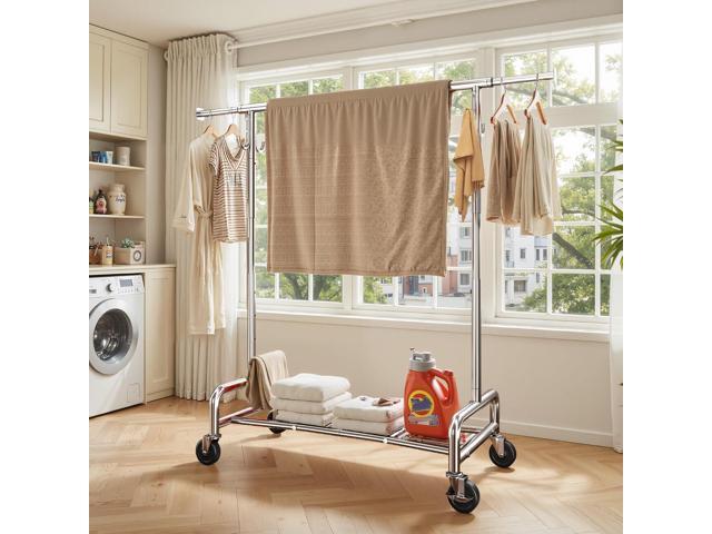 Raybee 75' W Heavy Duty Clothes Rack Load 450 LBS, Metal Garment Storage with Mesh Shelf, Lockable Wheels & Anti-Slip Stoppers, Rolling Clothing...