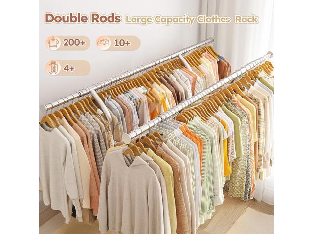 Raybee 74' W Heavy Duty Clothes Rack, Double Rods Clothing Rack Load 630 LBS, Rolling Clothes Racks for Hanging Clothes 400+, Garment Rack for...