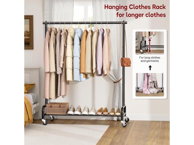 SLEEPING LAMB Heavy Duty Clothing Racks for Hanging Clothes Rack, 43' Wide Rolling Garment Rack Metal Clothing Hanger Rack with Wheels Wardrobe...