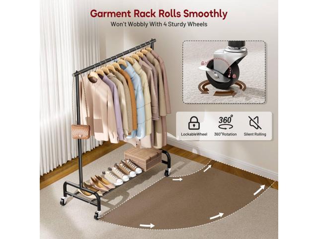 SLEEPING LAMB Heavy Duty Clothing Racks for Hanging Clothes Rack, 43' Wide Rolling Garment Rack Metal Clothing Hanger Rack with Wheels Wardrobe...