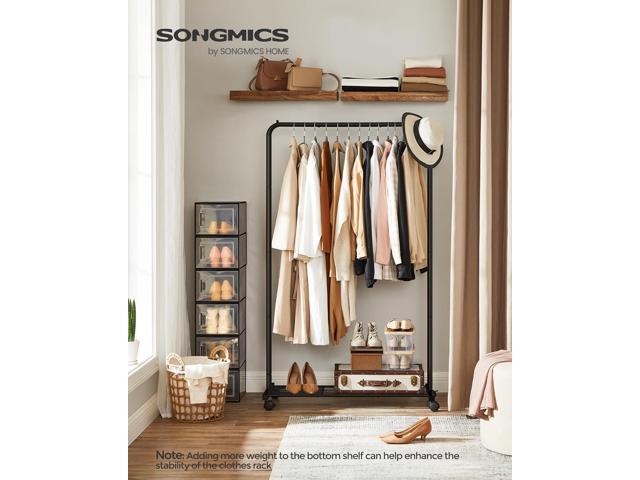 SONGMICS Clothes Rack with Wheels, Clothing Rack for Hanging Clothes, 25.4 mm Metal Garment Rack with Dense Mesh Storage Shelf, 110 lb Load...