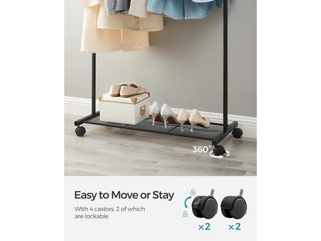 SONGMICS Clothes Rack with Wheels, Clothing Rack for Hanging Clothes, 25.4 mm Metal Garment Rack with Dense Mesh Storage Shelf, 110 lb Load...