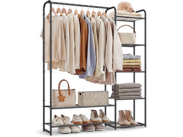 SONGMICS Wardrobe Closet, 44.1 Inch Large Portable Closet, Clothes Rack for Hanging Clothes,Heavy Duty Garment Rack, Storage Organizer with...