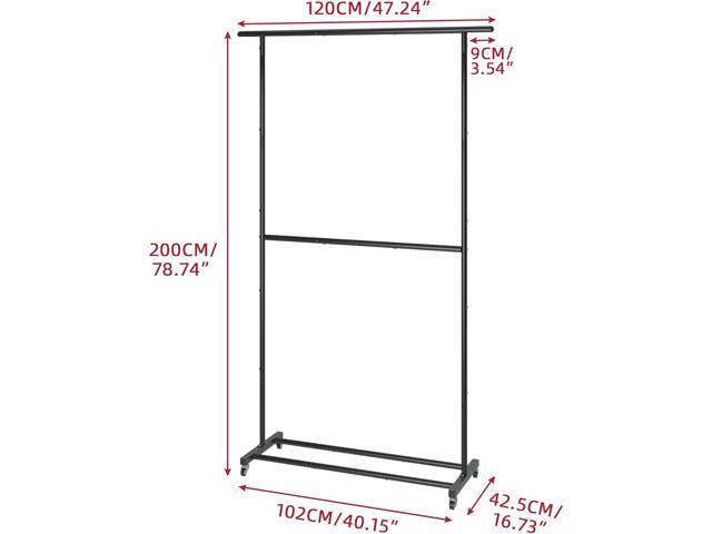 Sywhitta Double Rod Clothing Garment Rack, Rolling Clothes Organizer on Wheels for Hanging Clothes, Easy to Assemble, Adjustable, Black