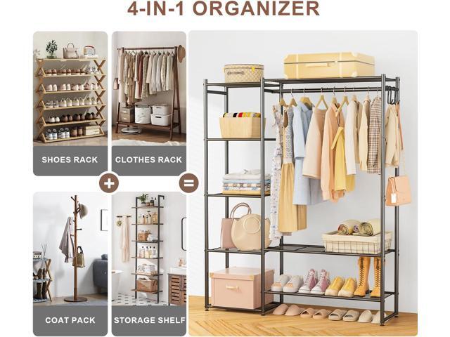 Wardrobe Closet, Portable Clothing Rack for Hanging Clothes, Free Standing Closet Organizers and Storage System with 4 Tiers Shelves for Cloakroom...