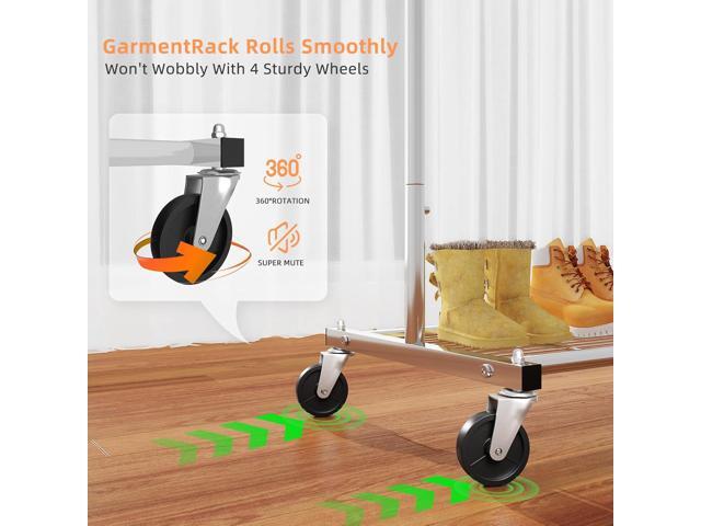 Simple Trending Standard Clothing Garment Rack, Rolling Clothes Organizer with Wheels and Bottom Shelves, Extendable, Chrome