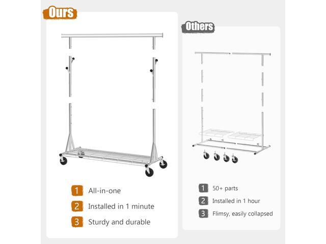 Heavy Duty Clothes Rack Load 530 LBS Metal Clothing Garment Rack Hang 200 pieces of clothing on Wheels Collapsible Rolling Portable & Adjustable...