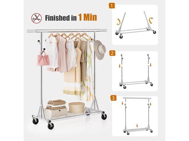 Heavy Duty Clothes Rack Load 530 LBS Metal Clothing Garment Rack Hang 200 pieces of clothing on Wheels Collapsible Rolling Portable & Adjustable...