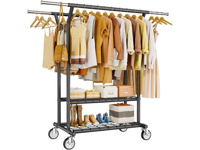 Heavy Duty Clothes Rack, Rolling Clothing Rack With Shelves Load 620 LBS, Double Rod Clothing Racks for Hanging Clothes, Portable& Adjustable...